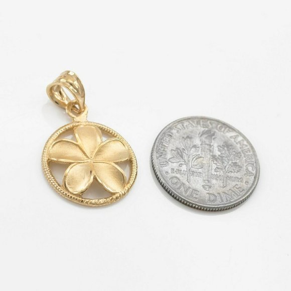 10k Solid Gold Plumeria Frangipani Flower Pendant - Yellow, Rose, or White Gold
